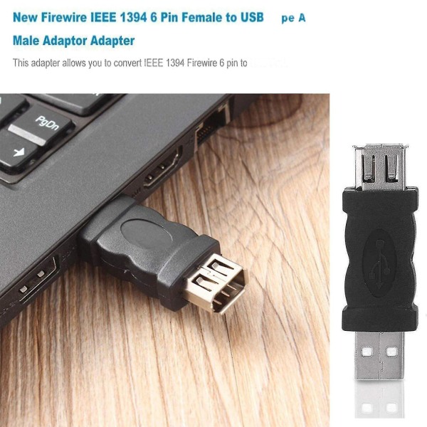 For Firewire IEEE 1394 6-pins Hunn F til USB Hunn Adapter Konverter Joiner PC (1 stk, Svart)