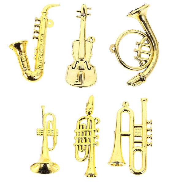 6st Mini Plast Musikinstrument Dockhus Trumpet Saxofon Miniatyr julgran hängande dekor