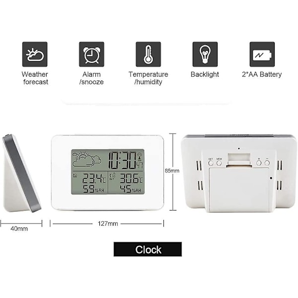 Trådløs Vejrstation, Hygrometer til Indendørs/Udendørs Termometer med Udendørs Sensor LCD Skærm Digital Temperaturfugtighedsmåler med Alarm