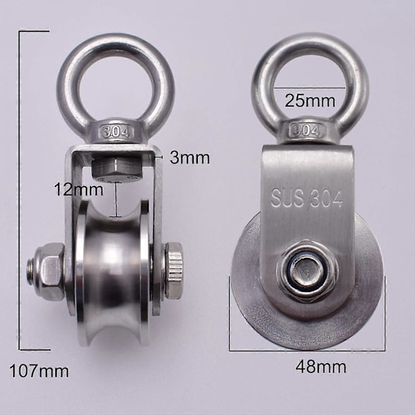 Løftetrisse 500 kg med 2 Lejer, Trisse til Kabel, 48 mm Trisse Rustfrit Stål 304