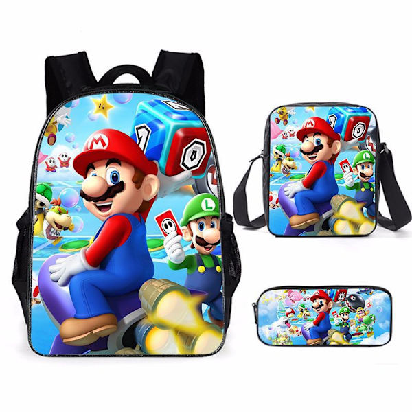 Uusi sarjakuva SuperMario koululaukku kolmiosainen setti perus- ja keskiasteen oppilaille