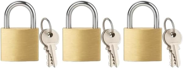 3-pack minihänglås i mässing med nycklar (20 mm) – hållbara små hänglås lämpliga för resväskor, resväskor