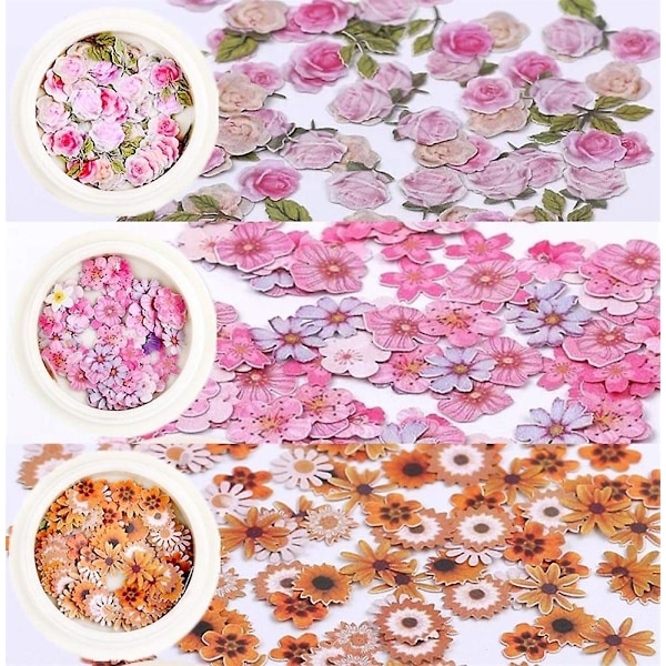 3D Blomster Nagelstickers, 450 st Holografiska Simulerade Blommor och Blad