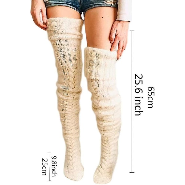 Lårhøye sokker for kvinner Vinterkabel strikket over knehøye sokker Bootsokker Heilwiy Gave