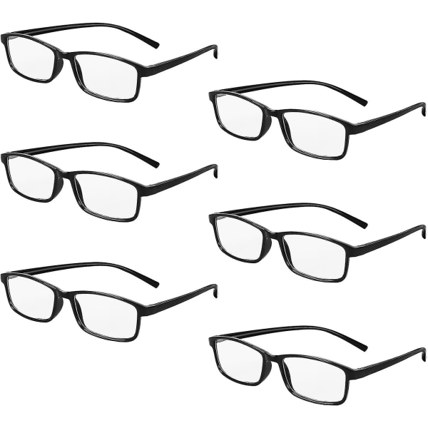 6-pak blå lysblokerende læsebriller, fjederhængslet læsebriller, fuld plaststel, rektangulære briller til mænd og kvinder, [+1,75], sort