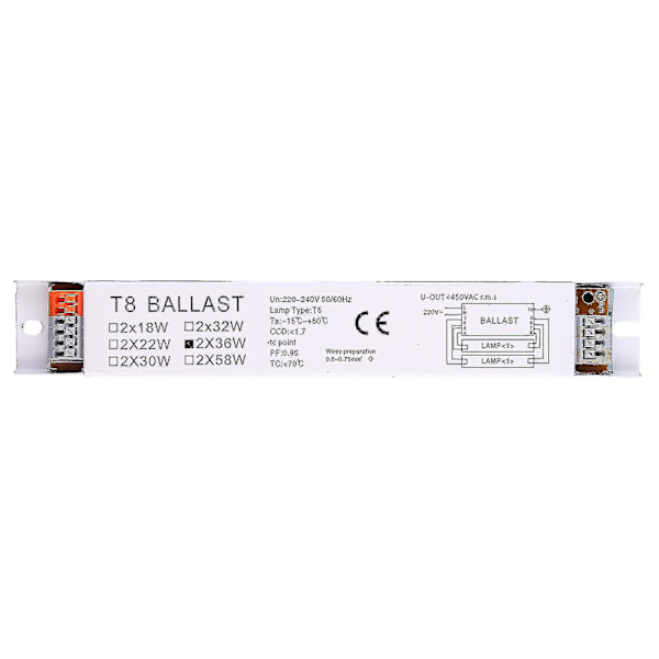 220-240v AC 2x36W Bred Spänningsomfång T8 Elektronisk Ballast för Lysrör