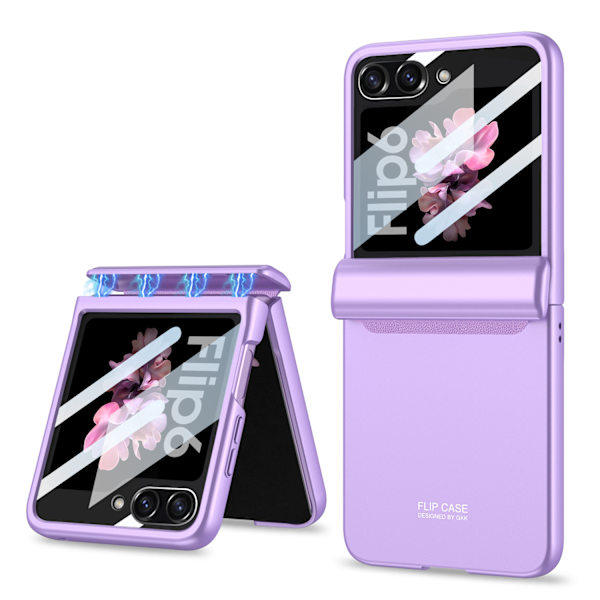 Passar till Samsung ZFlip6 mobiltelefonfodral vikbar skärm ultratunn stort fönster skalfilm integrerad magnetisk absorption kors purple