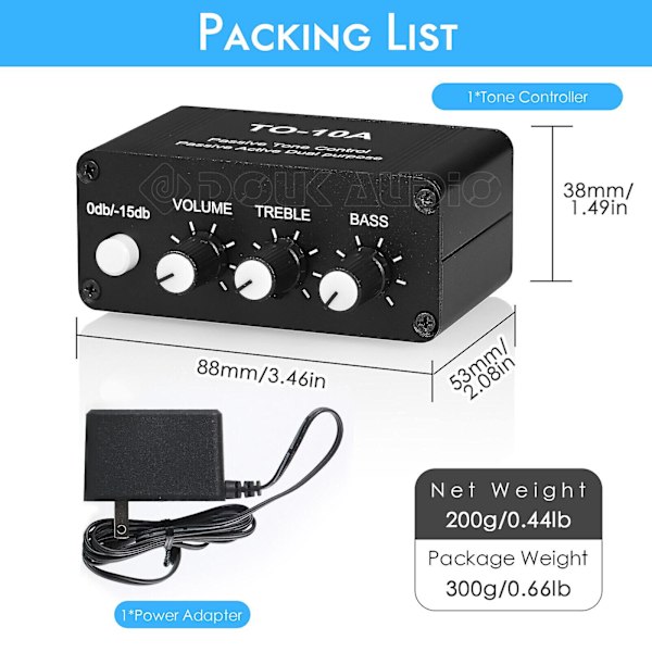 Mini Audio Attenuator 3,5 mm/RCA Volumenstyring Stereo Forforstærker W/tone Control Fg