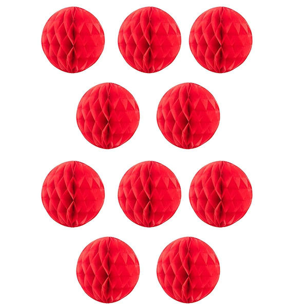 10Pcs 10 Inch Red Art DIY Tissue Paper Honeycomb Balls Craft Hanging Pom-Pom Ball Party Wedding Bir