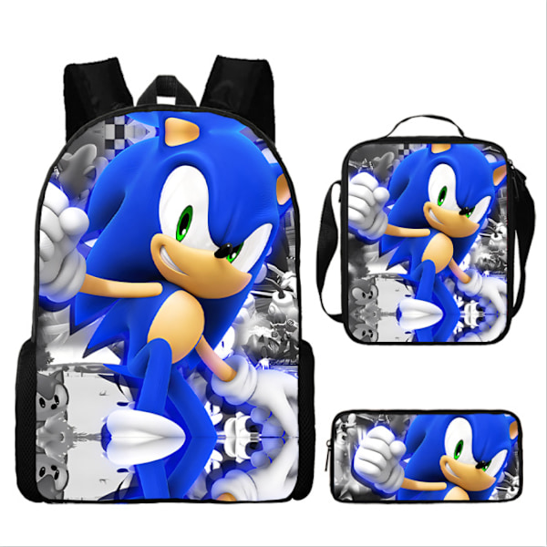 New cartoon Sonic school bag three-piece set for primary and secondary school students