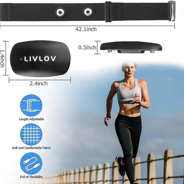 V6 Hjertefrekvensmonitor Bryststropp, Bluetooth 5.0 ANT+IP67 Vanntett Sensor for Strava