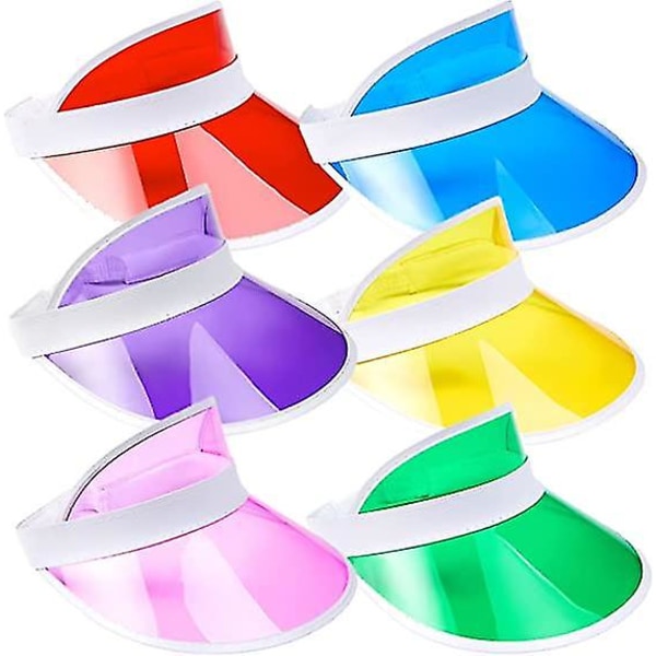 Pakke med 6 Plastik Visirer - Assorterede Farver Rosa, Gul, Blå, Grøn, Orange og Rød, Voksen Størrelse, Kostume Tilbehør, Pub Golf Visir, Høne eller Bukke P