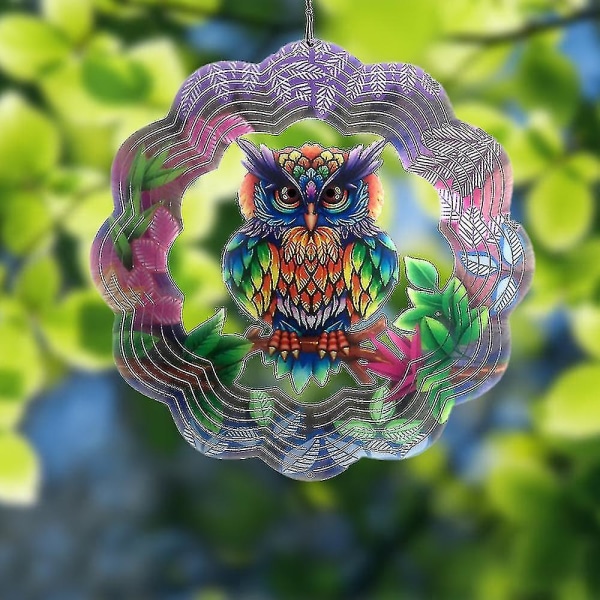 3D-metallinen ulkopuutarhasisustus Tuulipyöre (mystinen pöllö) Puutarha-askartelukoristelu
