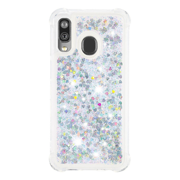 Samsung Galaxy A40 Cover - Glimmerende Flydende Transparent Skinnende Bling Krystal Klar Flydende Kviksand TPU Silikon - Sølv