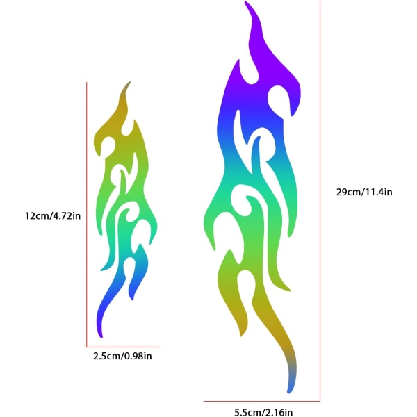 8 stk. flamme reflekterende klistermærker til bilens karosseri, flamme racing sports klistermærke, selvklæbende dekoration til bil, skateboard, 29 cm 12 cm gradient