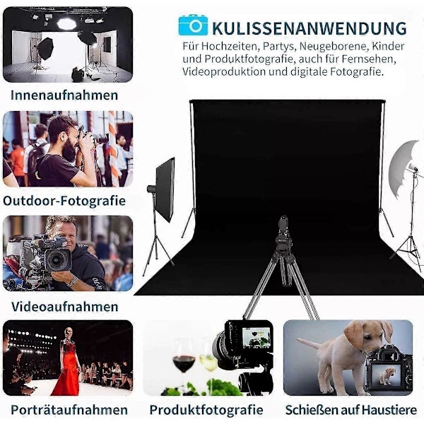 Fotobaggrund 2,55x2 m Foldbar sort, alsidigt dobbeltsidet design til kreativ fotografering.