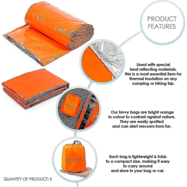 4x Outdoor Emergency Thermal Vedenpitävä Makuupussi Camping Survival Bivvy Sack-YUHAO