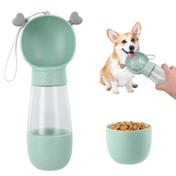 Bärbar Vattenflaska för Husdjur med Integrerad 200ml Matskål, 350ml Drickflaska för Hund