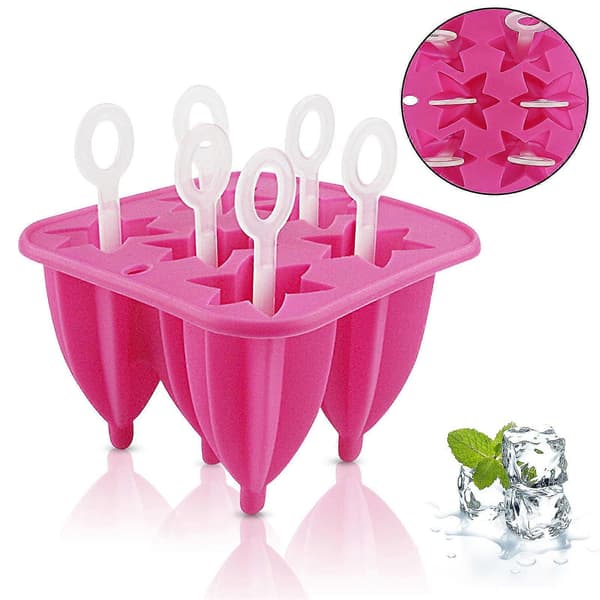 1 sett isform matkvalitets varmebestandig silikon DIY ispinnemakerform med 6 ispinner sett festutstyr
