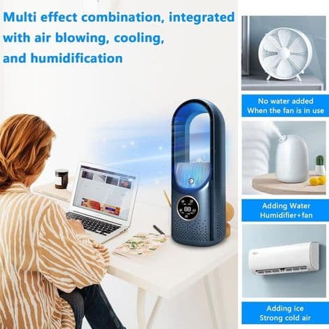 6-trins bladløs ventilator. Blæserløs skrivebordskøler. Bærbar lydløs ventilator. Luftfugter. Aircondition. Køleventilator (farve: blå) - Crezuo