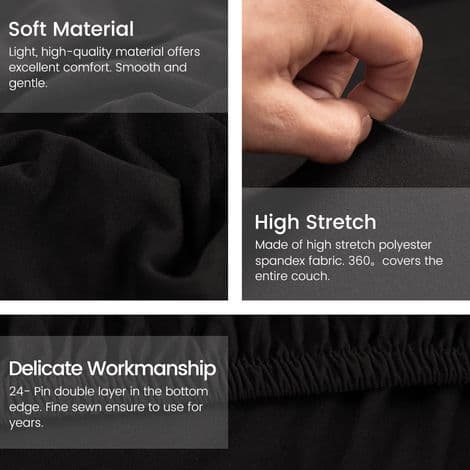 Dpzo – 2+3 personers hjørnesofabetræk – L-formet elastisk – Sort polyester. Pletafvisende. Maskinvaskbart – Velegnet til modulære sofaer