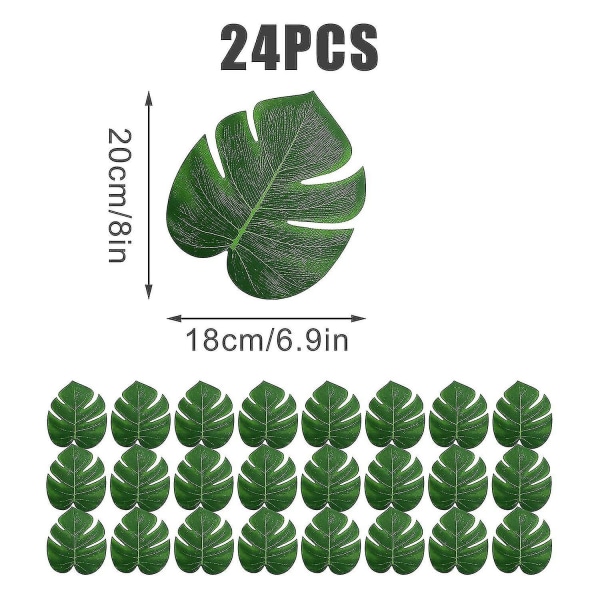 24 stk 8 tommer kunstige palmeblade, tropiske kunstige blade Grønne imiterede Monstera blade til Hawaii