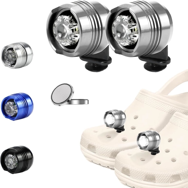 2-pack Clog LED-strålkastare, uppgraderad version med fast klämma, ficklampa för skor i alla åldrar, har 3 ljuslägen, lyser upp din väg i Comf