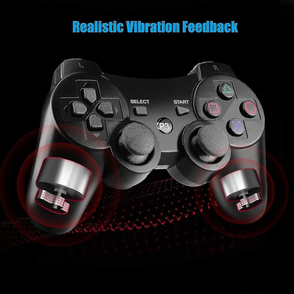 Ps3-kontroller, trådløs kontroller for Playstation3 Bluetooth-kontroller for PS3 med dobbel vibrasjon seksakset fjernkontroll (svart)