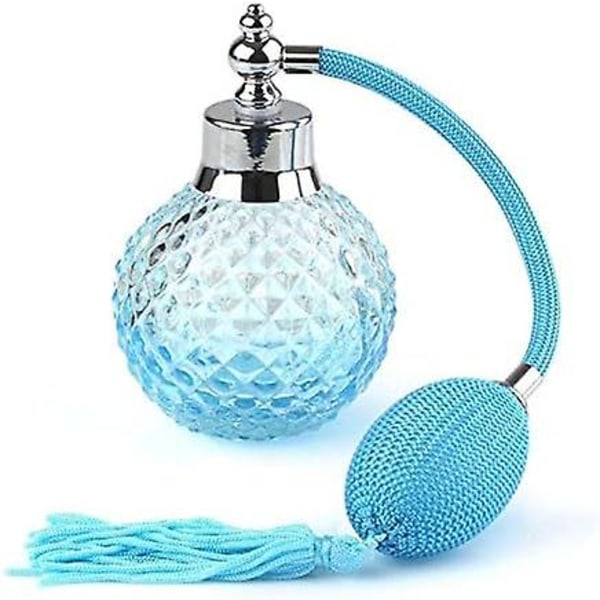 100 ml kristall parfymflaska lång spray tofs Atomizing Pump påfyllningsbar glasflaska (blå)