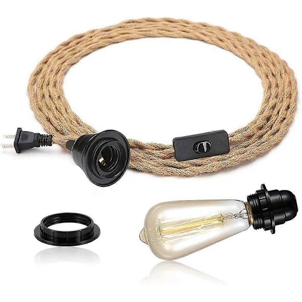 Vintage 4,5 Meter Hamptaukslysestake - Retro E27 Sokkel med Bryter Tauhengende Lampe for Restaurant Bar Cafe Belysning - Pære ikke inkludert