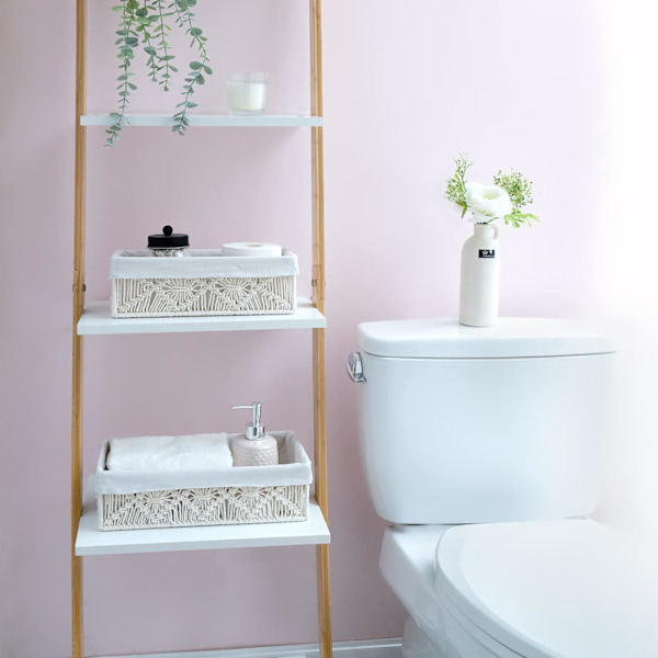 Makrame-säilytyskorit Boho-sisustuksen järjestämiseen - Irrotettavalla kangasvuorella varustetut korit pöydälle, pyöreälle paperi-wc-säiliölle, hyllylle, kaappiin - B