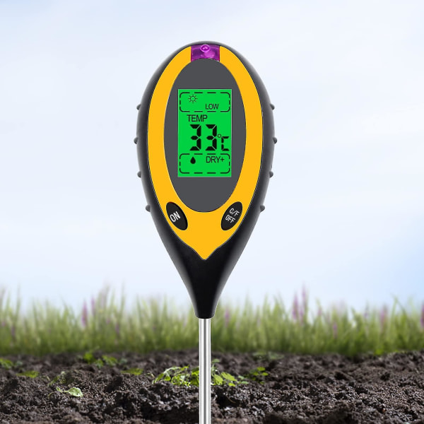 Jordtester 4 i 1 jordfugtighedsmåler Plantefugtighedstester Jord-ph-måler til fugt, ph, sollys, temperatur til haveplænegård