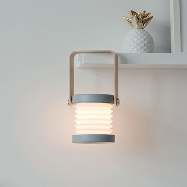 2023 Ny Hot 1w bärbar LED-bordslampa med trähandtag och vikbar design, uppladdningsbar och justerbar bordslampa för läsning i sovrummet (vit)