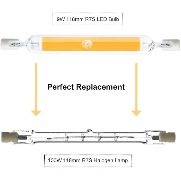 Pakke med 2 R7s LED-pærer 118mm 10W Lineær Kald Hvit 6000K R7s J118 Dippio Effekt COB Filament Lampe 118mmx15mm Ekvivalent til 90W Halogenlampe 360 Grader