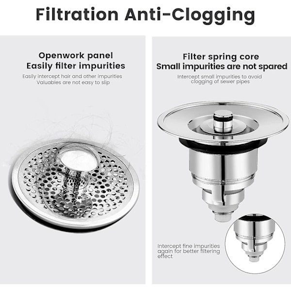 Universal Vask, Pop-Up Vaskprop, Vask Afløb med Anti-Tilstopning Si, Universal Vaskprop med Magnetisk Vandventil 34-38mm