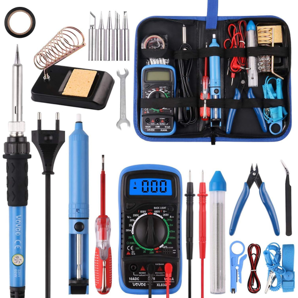 Lödkolv Lödkit 60w Elektriskt Kit Justerbar Temperatur Med Digital Multimeter, Lödkolv Stativ, Avlödningspump Och Bärbar Pu T