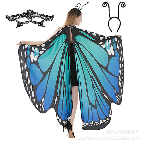 3 st/set Dam Butterfly Kostym Karneval Kostymer Butterfly Scarf Wing Scarf Butterfly Wing Vuxen Poncho Kappa För Fest Halloween Jul Kostym