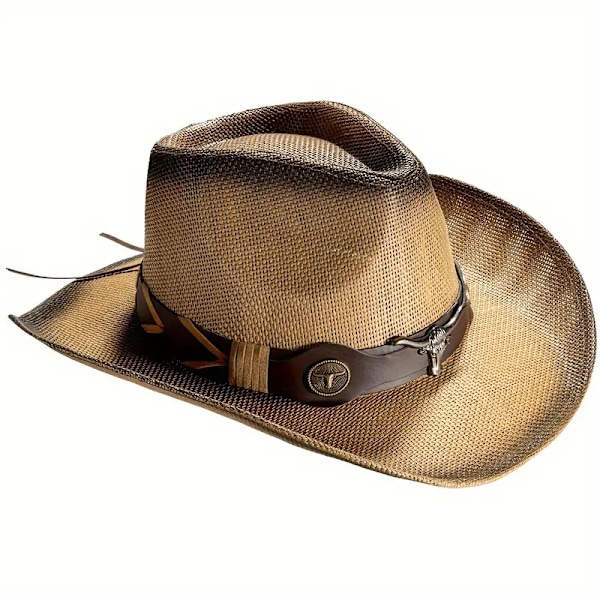 Vintage Halm Cowboy Hat Stilfuld Åndbar Bredskygget Jazz Cowgirl Hatte Unisex Til Kvinder Mænd