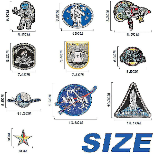 10 stk. Broderi Klud Stickers, Astronaut Rummands Broderi Stickers, Patch Hul Stickers