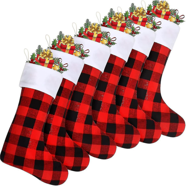 6 Pack Christmas Stockings Bulk, Plaid Heilwiy Christmas Stockings For Kids Large Stockings Family Xmas