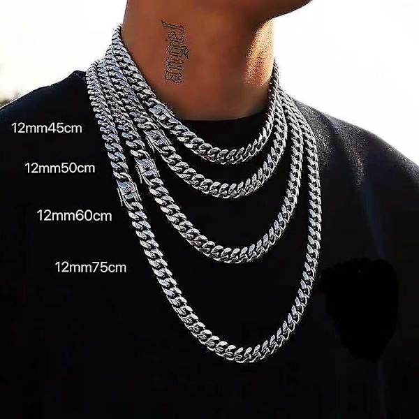 12mm Titanium Steel Men's Hip Hop Cuban Chain Necklace Luxury Jewelry Wedding Christmas Gifts