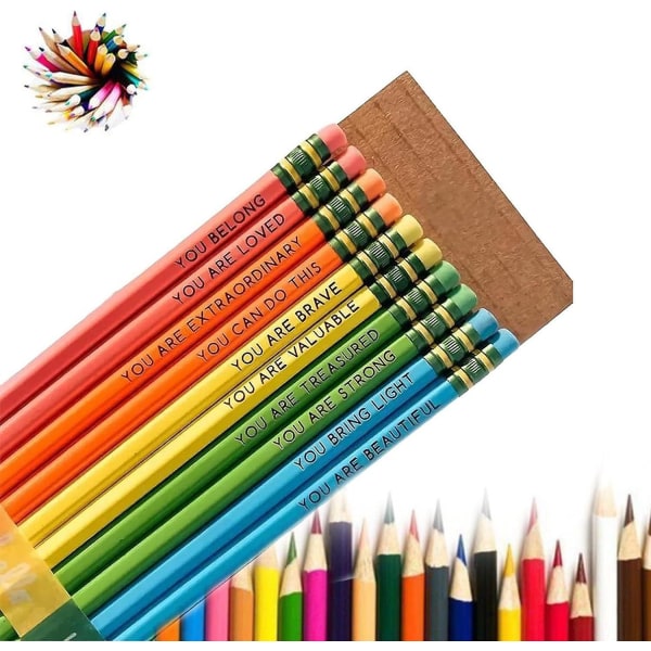 Bekreftelsesblyantsett, inspirerende blyanter, motiverende ordtak blyanter, komplimenter treblyanter, gaver til barn