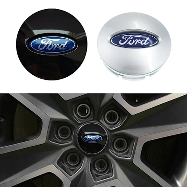 4-pack - Ford Center Cap/Nav Hub-logotyp - Bil 66 mm - Silver
