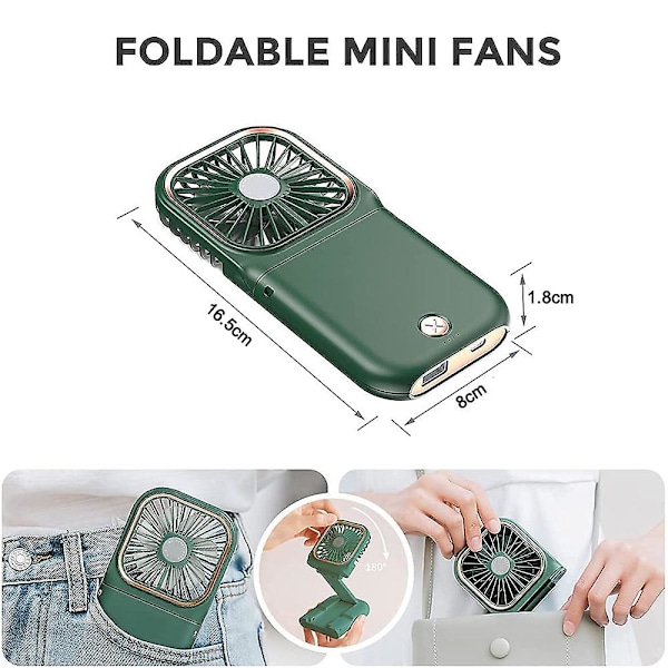 Personlig Håndholdt Rejsefan Med Powerbank - Praktisk Bærbar Telefonoplader, USB-Opladbar Halsfan, Batteridrevet Bordfan Ideel Til Ca