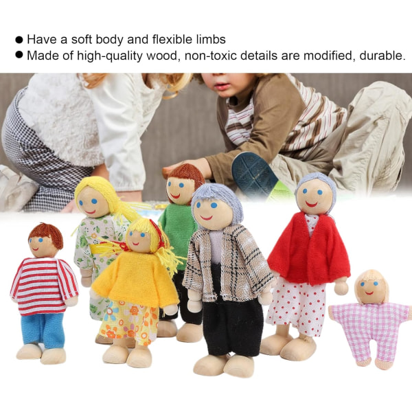 Familiedukkesett, miniatyrfigurleker, dukkehusfigurer av tre Actionfigurer for gutter Jenter Småbarn Familielek (7 dukker)