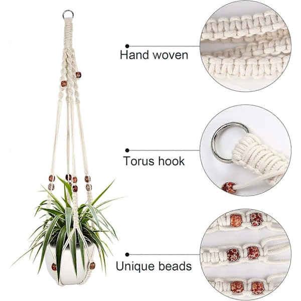 Set med 2 Macrame Hängande Korgar Bomullsrep Hängande Korg Blomkruka Växtställ Hängare För Inomhus Utomhus Tak
