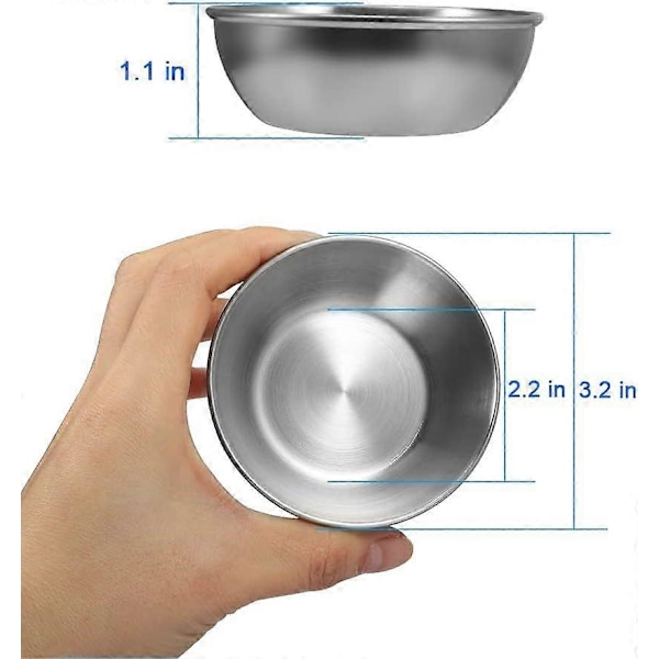 8-pack 8,1 cm Såsskålar i rostfritt stål Mini Individuella Såser Skål Rund Kryddskålar Sushi Dippskål Förrättstallrikar, Silver