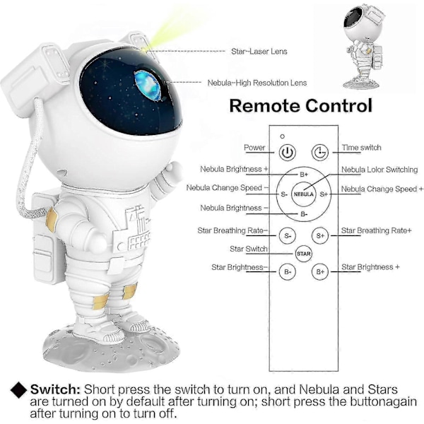 Projektor Stjärnhimmel Nattlampa, Astronaut Stjärnhimmel Projektor med Nebulosa, Timer och Fjärrkontroll, Sovrum och Tak Stjärnhimmel Ljus
