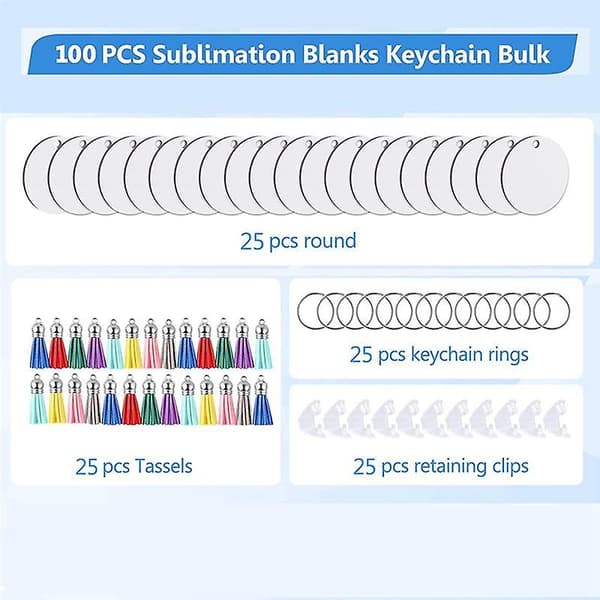 100 stk Sublimering Blanks Nøglering Bulk, Sublimering Nøglering Blanks