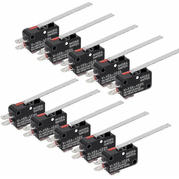 10 pakke mikrogrensebryter hengselspak Spdt 1no 1nc Momentary Long Spa Switch Micro Switches 3 Pins For-YUHAO